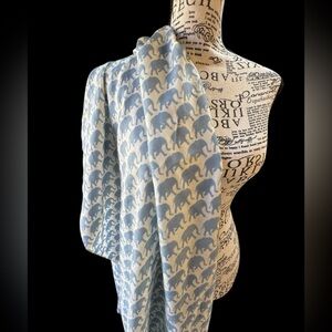 Julie Collection 100% Wool Chic Scarf Blue/White Elephant Print Scarf